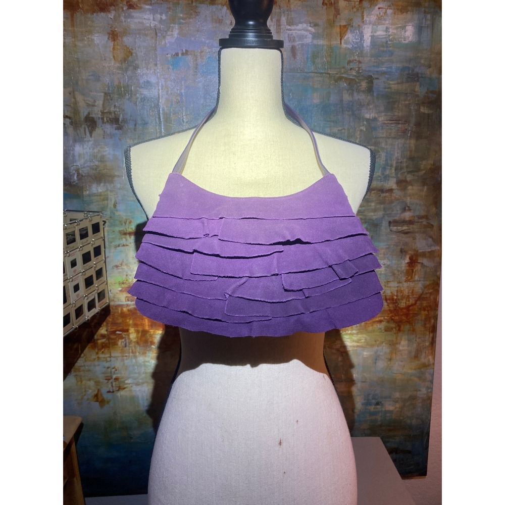 Coldwater Creek Purple Suede Ruffle Shoulder Bag Small Hobo Purse Zip Pocket